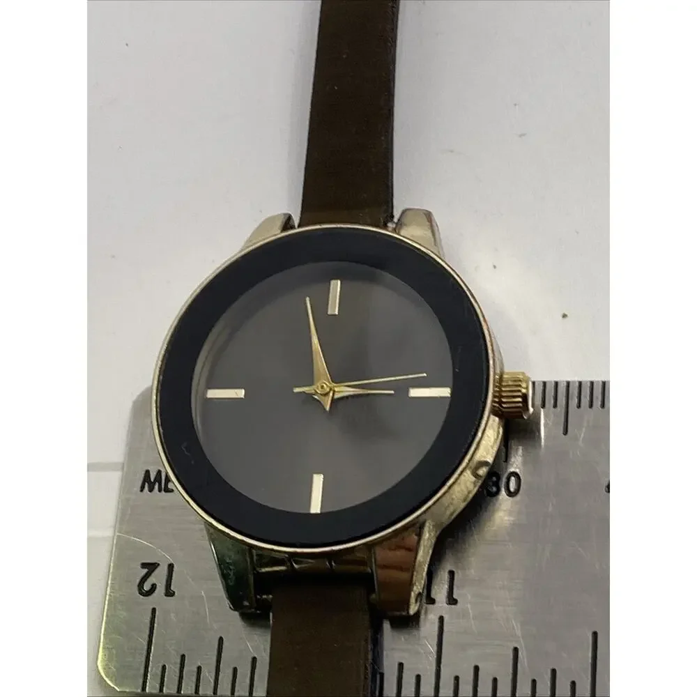 Vintage Gold Tone Brown Leather Watch New Battery